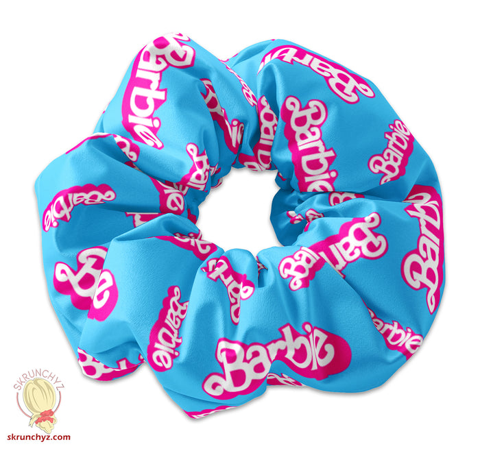 Barbie Logo Inspired Scrunchie Hair Tie, Blue or Pink Barbie Girl Scrunchy Accessory, Cute Scrunchies, Barbie Movie Party Favors