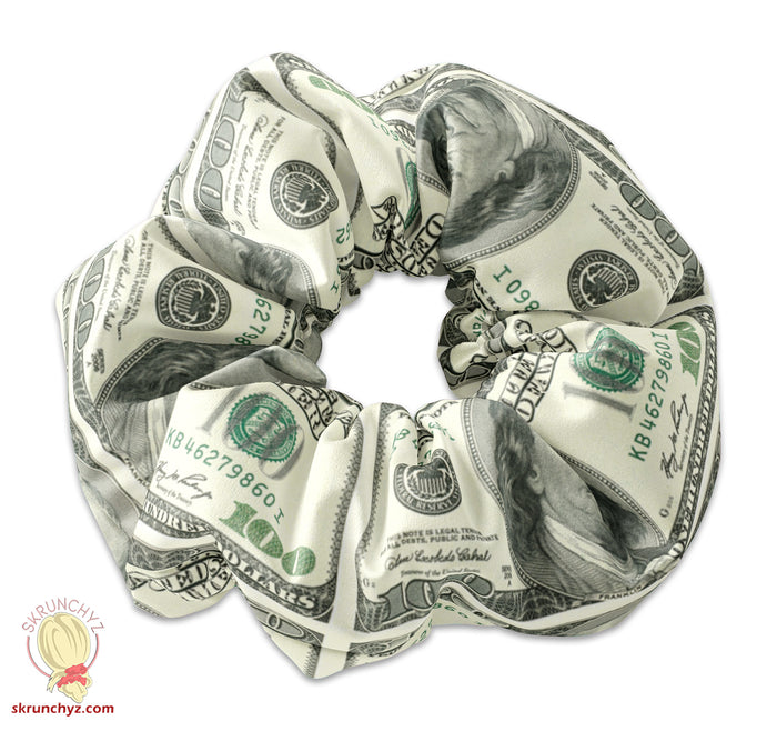 100 Dollar BIll Pattern Scrunchie Collection, USD Benjamin Scrunchys, Money Scrunchies, Cash Design Hair Scrunchies, 80s Scrunchy