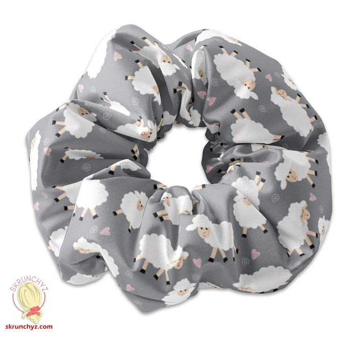 Cute Lamb Pattern Scrunchy, Farm Animal Scrunchies, Sheep Print Scrunchy Hair ties