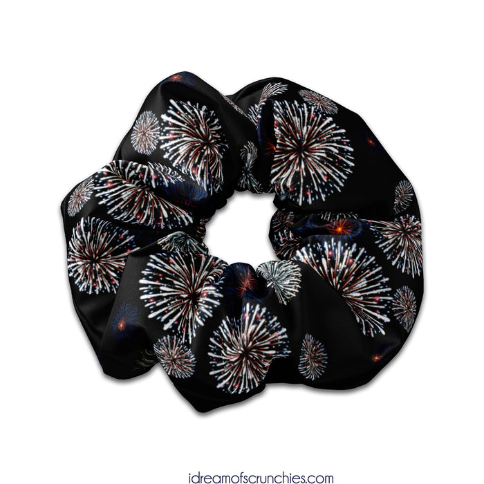 Fireworks on Black Fabric Scrunchie Hair Tie