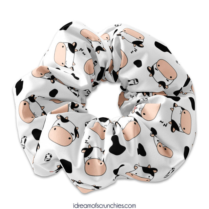 Sleeping Kawaii Cows Scrunchy, Cow Scrunchies, Cow print hair ties
