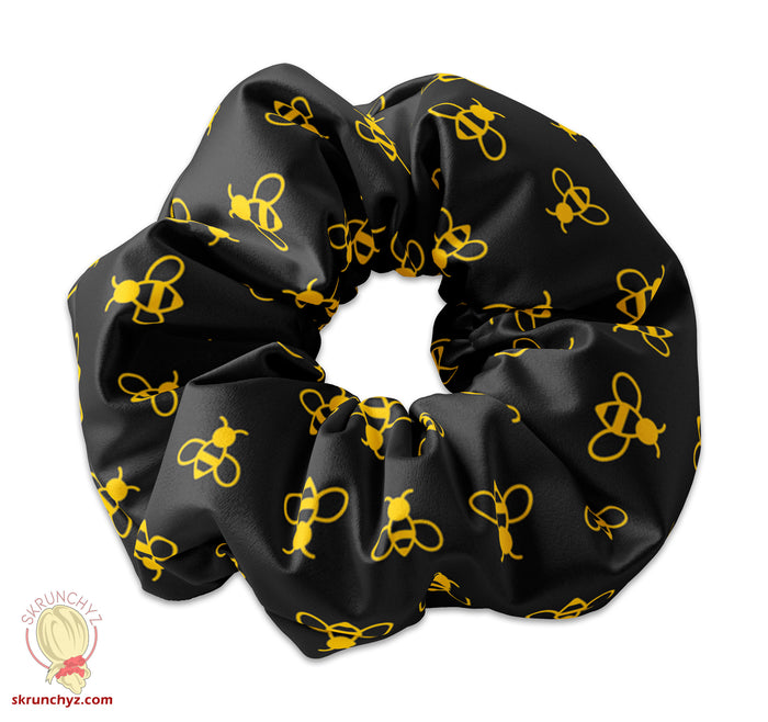 Bumble Bees Black Scrunchie Hair Tie, Honey Bee Scrunchy Hair Tie Accessory, Bee Scrunchies