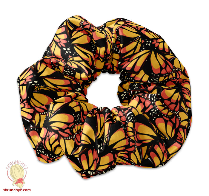 Monarch Butterfly Repeating Pattern Scrunchie Hair Tie, Monarch Butterfly Wing Pattern Scrunchys - Available in 4 Colors