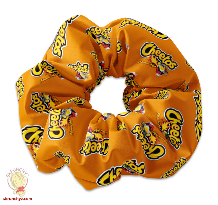 Flamin Hot Cheetos pattern Scrunchie Hair Tie, Food Pattern Scrunchy Hair Tie Accessory, Cute Scrunchies for Girls