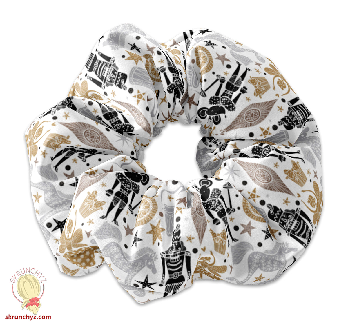 Black & Gold Nutcracker Scrunchie, Christmas Presents Themed Scrunchie Hair Tie, Xmas Scrunchys, Xmas Scrunchies, Winter Holiday Scrunchies, Nut Cracker