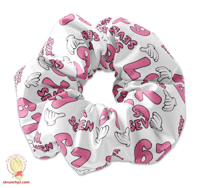 6 7 Pattern Scrunchie Collection, Six Seven Scrunchys, 6/7 Retro Scrunchies Colorful Meme Design Hair Scrunchies, 80s Scrunchy Skrunchyz.com