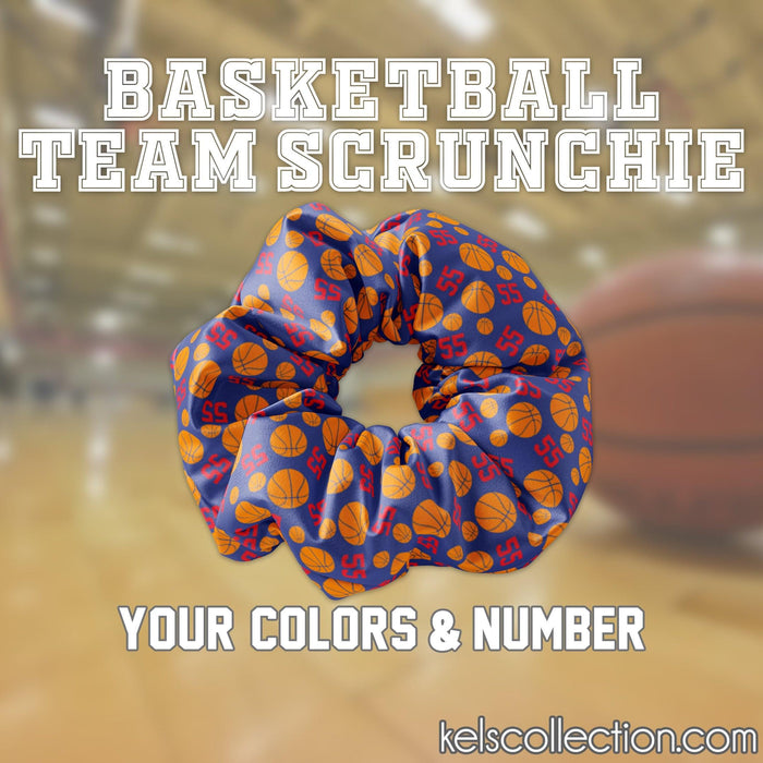 Personalized Basketball Scrunchie Hair Tie, Your Choice of Colors, School Color Team Scrunchie with Number