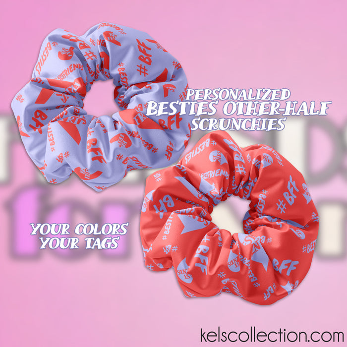 Personalized Besties / Other-Half Matching Scrunchies with your favorite colors on each! Best Friend Matching Scrunchies with custom tags