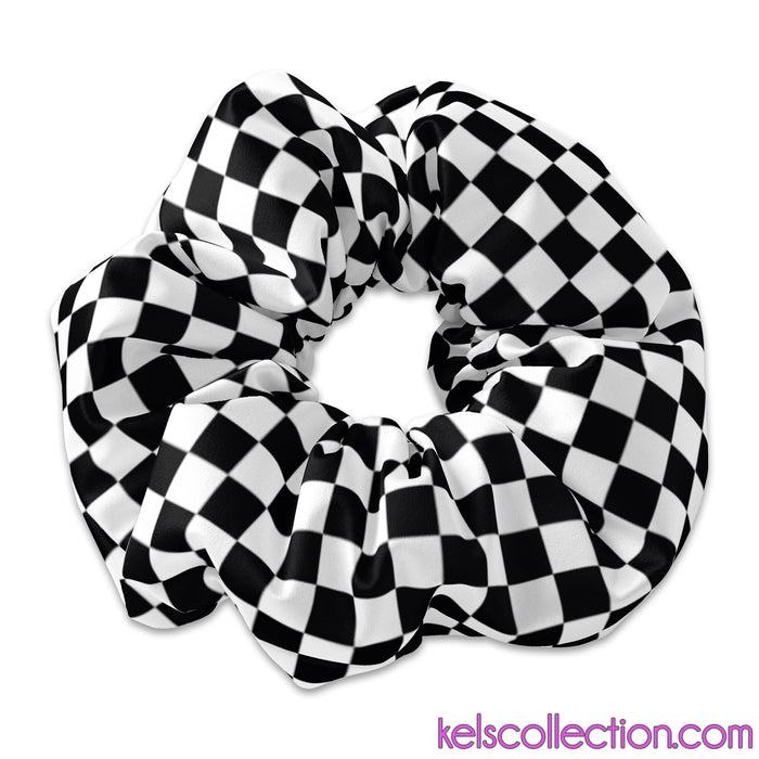 Black and White checkerboard pattern Scrunchie Hair Tie, Checker Pattern Scrunchy Hair Tie Accessory, Cute Scrunchies for Girls