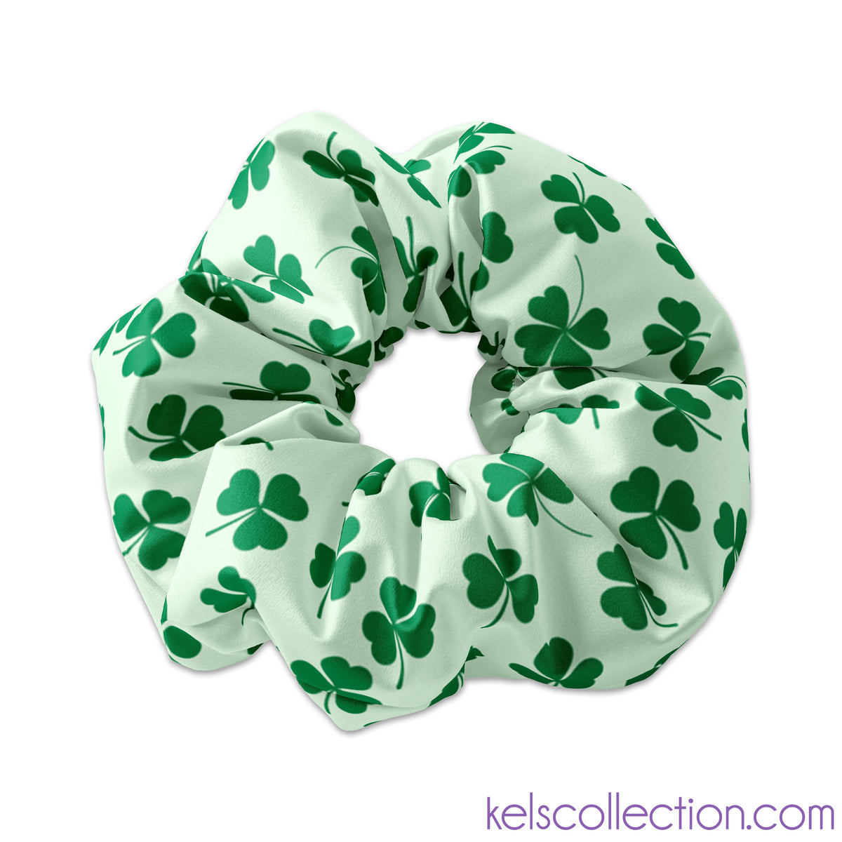 Light Green with Green Clover Pattern Scrunchie Hair Tie, St. Patricks Day Irish Scrunchy, St Pattys Day Scrunchies