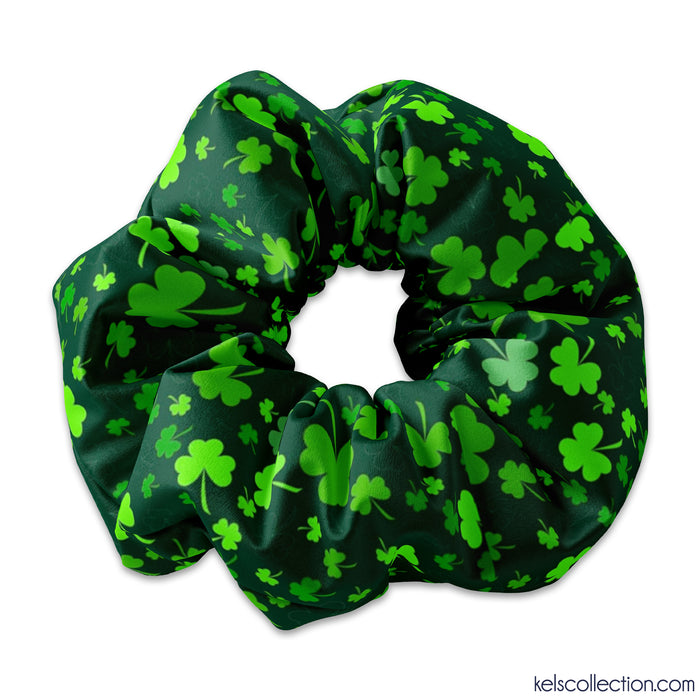 Saint Patricks Day Clovers Deep Green Scrunchie Hair Tie, St Patricks Day Scrunchie Hair Tie, St. Patricks Day Green Scrunchy, St Pattys Day