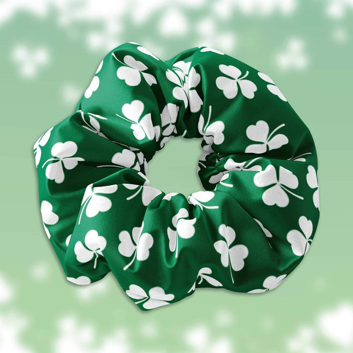 Clover Pattern Scrunchie Hair Tie, St. Patricks Day Irish Scrunchy, St Pattys Day Scrunchies