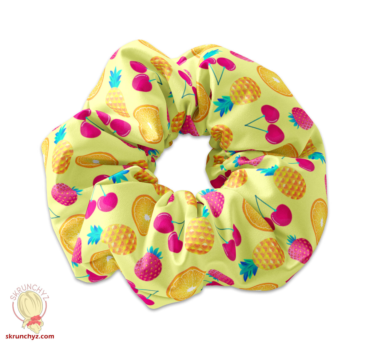 Colorful Summertime Fruit Scrunchie Hair Tie, Cherry Pineapple Orange and Strawberry Fruit Hair Tie, Fruit Scrunchies