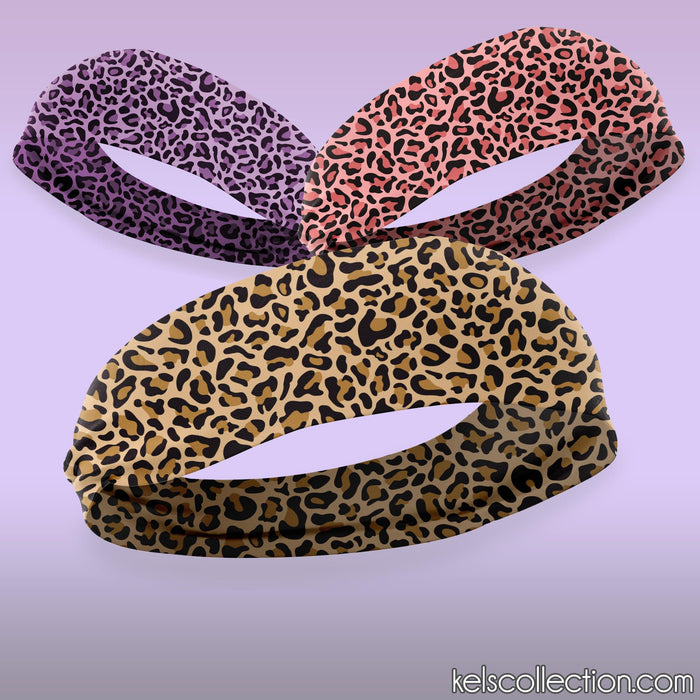 Leopard Print Stretchy Headband - Purple Cheetah - Coral Leopard - Trendy Headband, Great for Casual and Active wear - Yoga