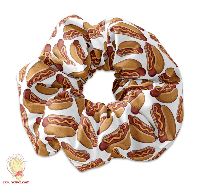 Hand Drawn Hot Dogs Scrunchie on White
