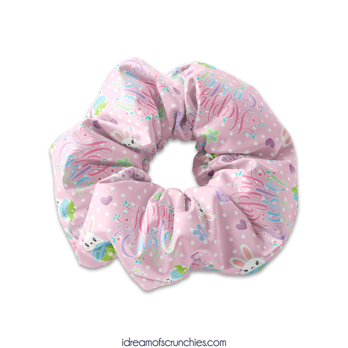 Polka Dot Happy Easter Bunny Scrunchie Hair Tie