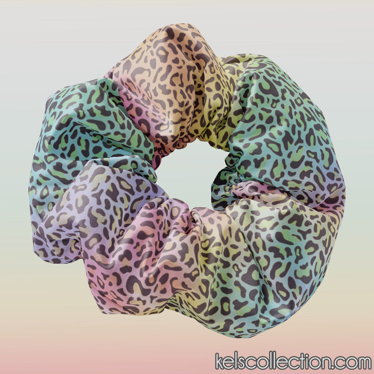 Pastel Tie Dye Leopard Rainbow Colored Scrunchie Hair Tie, Hair Scrunchy