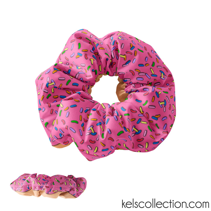 Pink Sprinkle Donut Scrunchie Hair Tie, Doughnut Hair Tie Scrunchy