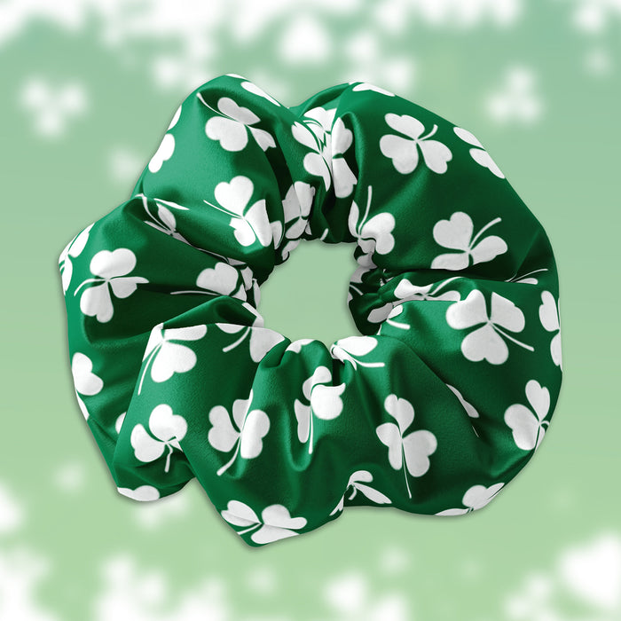 Clover Pattern Scrunchie Hair Ties, St. Patricks Day Irish Scrunchys, St Pattys Day Scrunchies, Green Clover Scrunchie