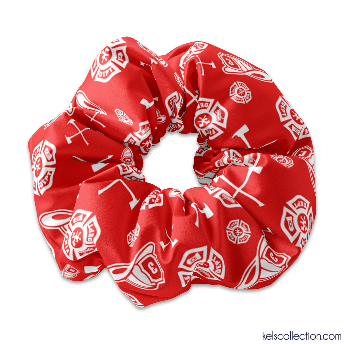 Personalized Fire Fighter & Department Scrunchie Hair Tie with custom Engine # and Shield