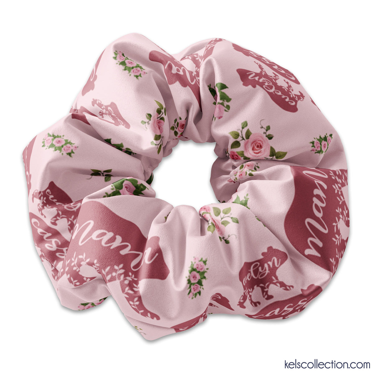 Personalized Rose Gold Mama Bear with Cubs Scrunchie Hair Tie, Custom Scrunchy with your selection of cub quantity and names, Mothers Day