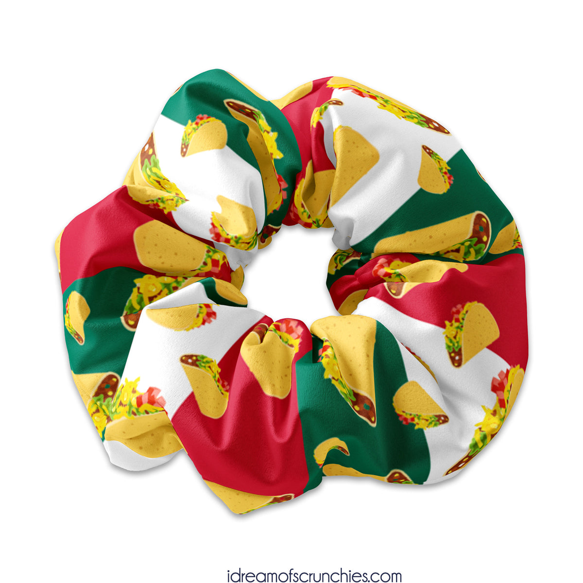 Taco on Mexican Flag Pattern Scrunchie Hair Tie, Taco Bout it Hair Bow Ribbon, Taco Scrunchy Hair Accessory, Taco Scrunchys