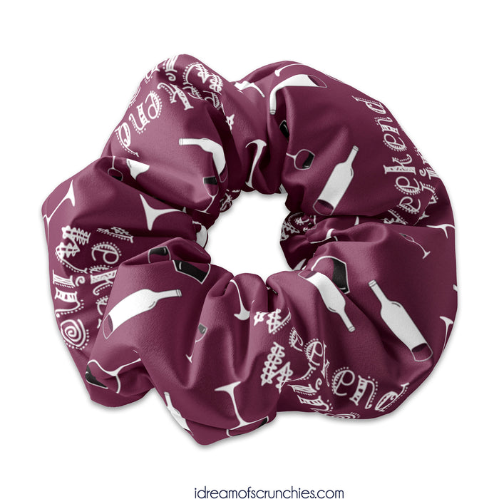 Weekend Wino Merlot Colored Fabric Scrunchie Hair Tie, Wine Lover Hair Accessory, Red Wine Scrunchy Hair Tie Accessory