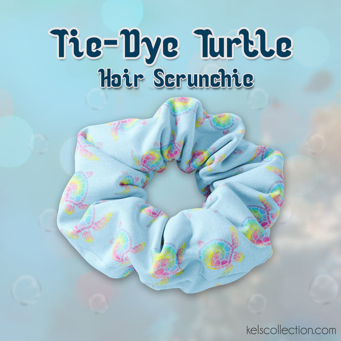 Tie Dye Save the Turtles Handmade Hair Scrunchie, TieDye Scrunchy Hair Tie, Save the Turtle Hair Accessory