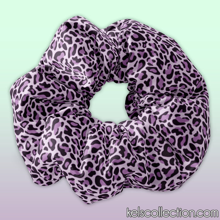 Purple Leopard Print Scrunchie Hair Tie, Hair Scrunchy