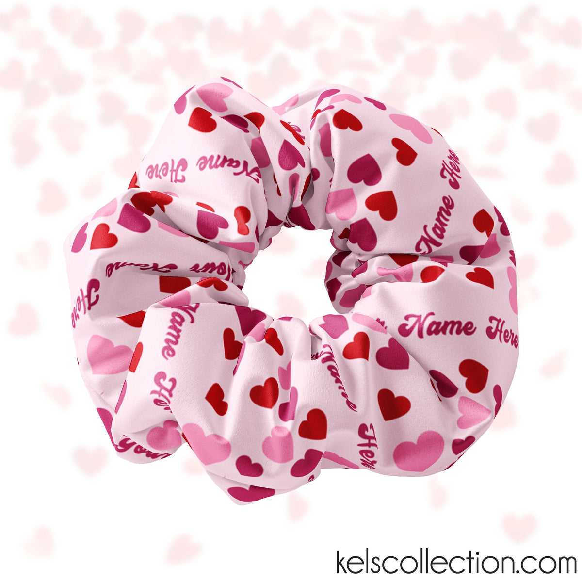 Personalized Valentines Day Hearts with Name Scrunchie Hair Tie, Valentine Scrunchy