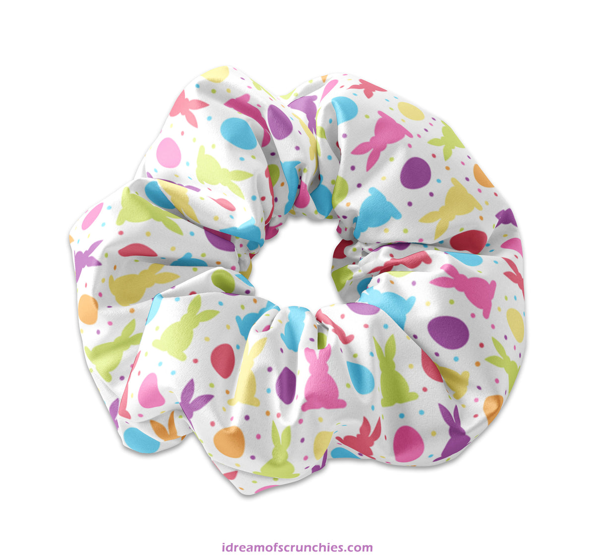 Easter Bunny Polka Dot Pattern on White Fabric Scrunchy Hair Tie,Easter Themed Scrunchies,Easter Rabbit & Eggs Scrunchie, Easter Basket Idea