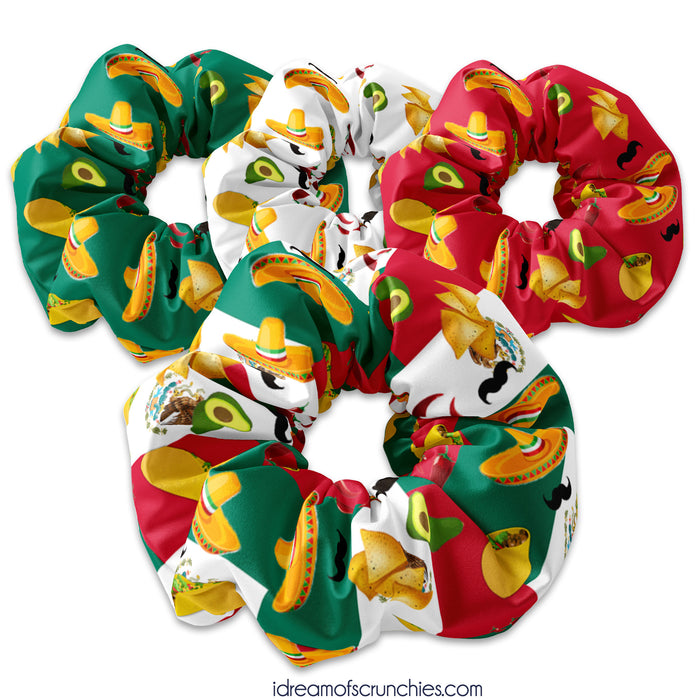 Cinco de Mayo Celebration Pattern Scrunchie Hair Ties, Mexico Flag Hair Bow Ribbon, Bandera Mexicana Scrunchy Accessory, Cinco de Mayo