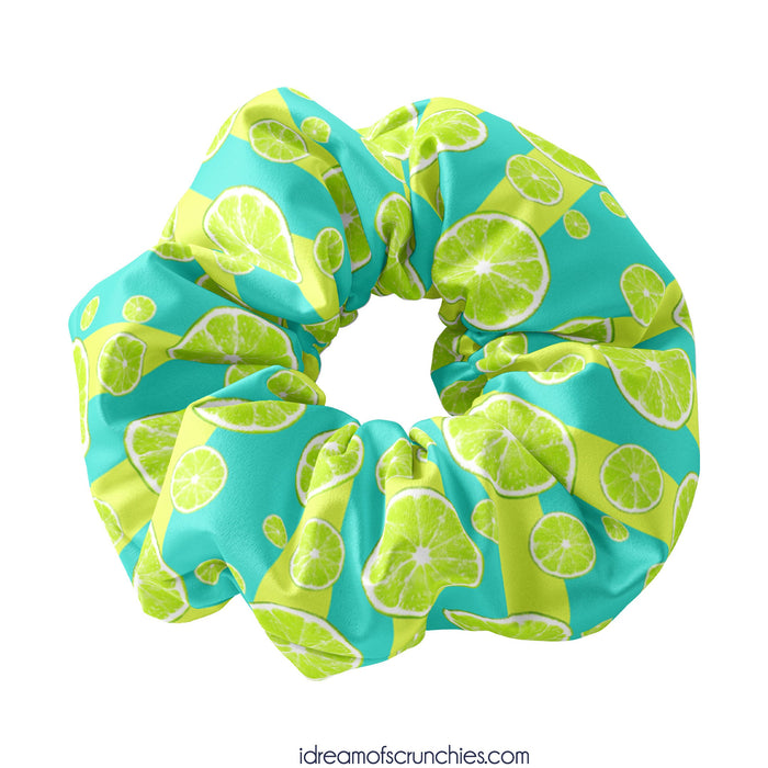 Lime Slices Scrunchie Hair Tie, Lime Pattern Scrunchy Hair Accessory, Lima Summer Fruit Hair Tie, Fruit Scrunchies, Lime Turquoise Pattern