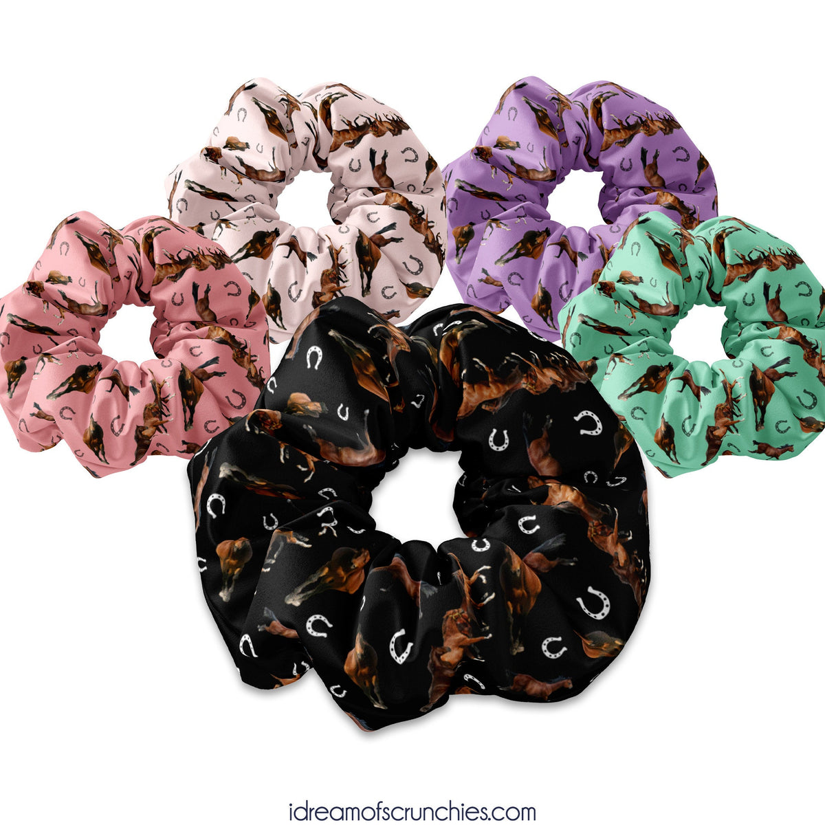 Horses & Horeshoes Scrunchie Hair Ties, Horse Scrunchy, Horse shoe Scrunchies, Horseback Riding Hair Scrunchys, Horse Hair Accessories
