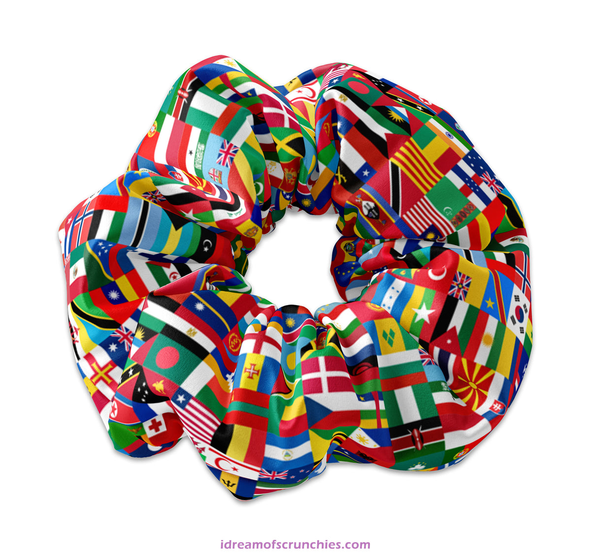 Flags of the World Pattern Scrunchie Hair Tie, Country Flags Hair Bow Ribbon, Flag Scrunchy Hair Accessory