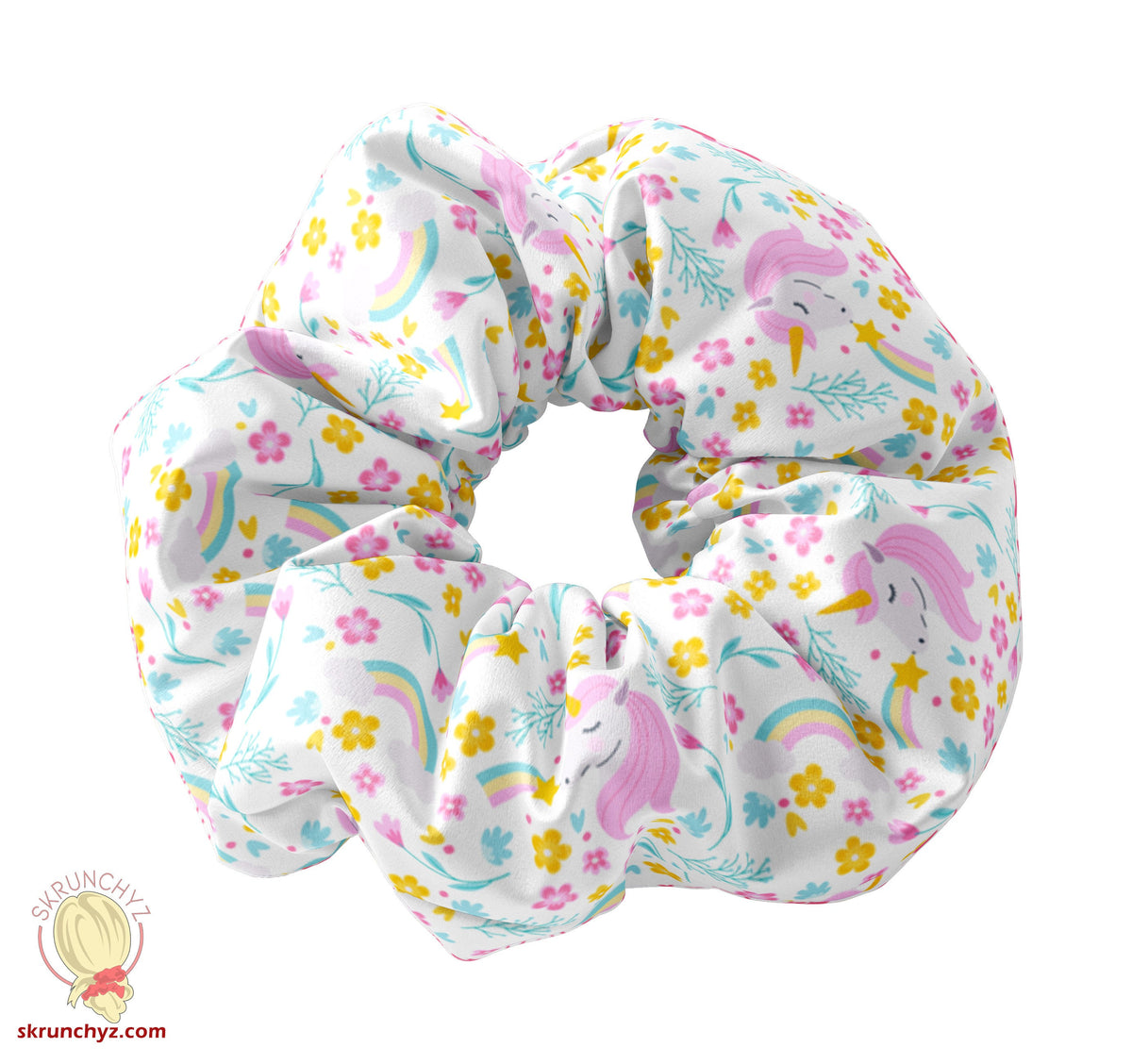 Cute Floral & Rainbow Unicorn Scrunchy Hair Tie, Unicorn Scrunchys, Rainbows and Flowers Scrunchies, Cute Easter Basket Gift