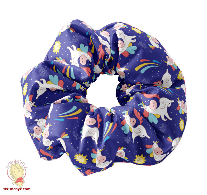 Cute Kawaii Flying Rainbow Unicorn Scrunchy Hair Tie, Unicorn Scrunchys, Kawaii Unicorns Scrunchie, Cute Easter Basket Gift