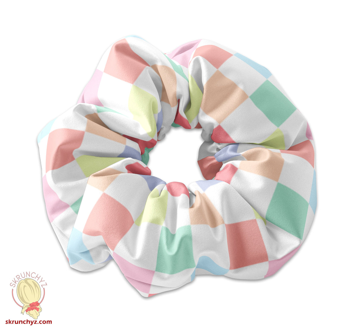 Pastel Colors Checkerboard pattern Scrunchie Hair Tie, Checker Pattern Scrunchy Hair Tie Accessory, Cute Scrunchies for Girls
