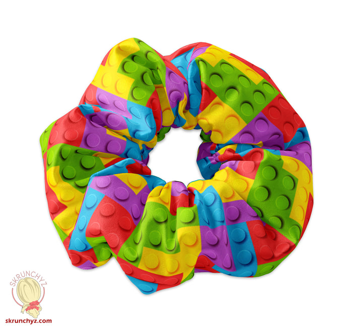 Colorful Building Blocks Scrunchie Hair Tie, STEM Hair Tie Scrunchy for Girls