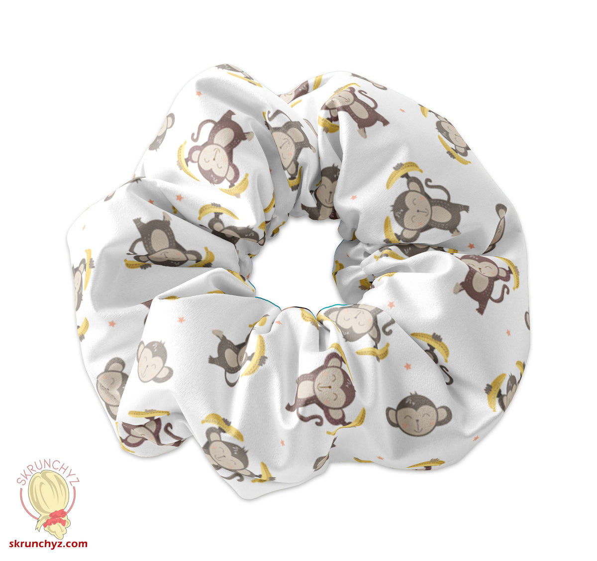 Cute Kawaii Monkey's with Bananas Scrunchies, Cartoon Monkey's Holding Bananas Scrunchy, Monkey Hair Tie