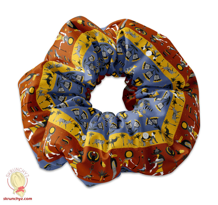 Ancient Egypt Pattern Scrunchie, Hieroglyphics Scrunchy, Egyptian themed scrunchies, Colorful Hair Tie Accessory