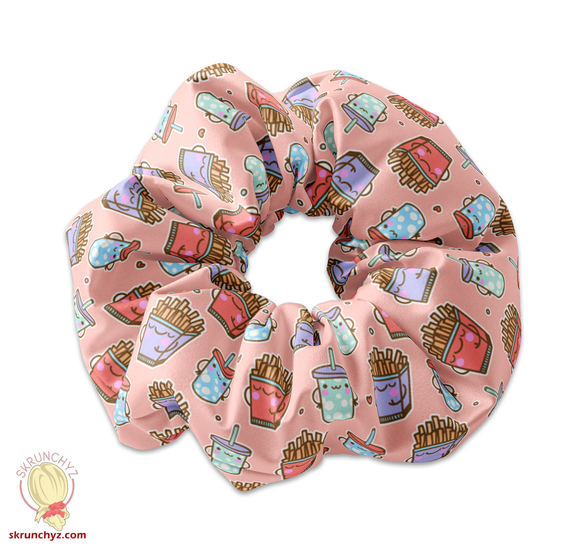 Boba Tea and French Fries Scrunchie Hair Tie, Bubble Tea and Fries Scrunchy, Fast Food Scrunchies