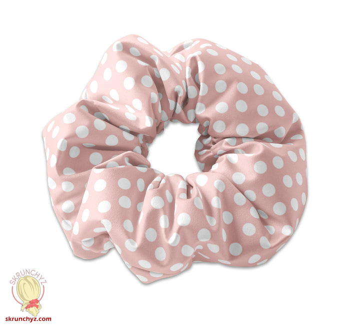 Blush Polka Dot Pattern Scrunchie Hair Ties, Pink Polka Dots Hair Accessory, Polkadot Pattern Scrunchys