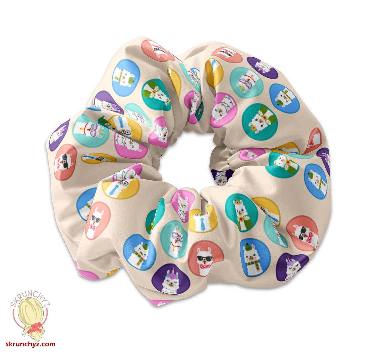 Cute Llama Expressions Pattern Scrunchy, Kawaii Alpaca Llama Scrunchies, Funny Llama Alpaca Print Scrunchy Hair ties