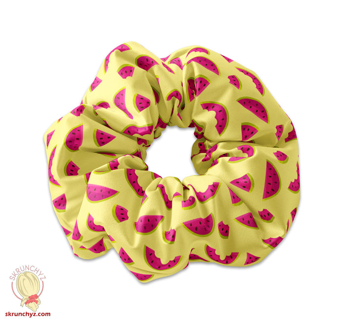 Colorful Yellow & Pink Fruit Set Scrunchie Hair Ties, Cute Strawberry Banana Watermelon Fruit Scrunchys Hair Accessory, Food Scrunchies