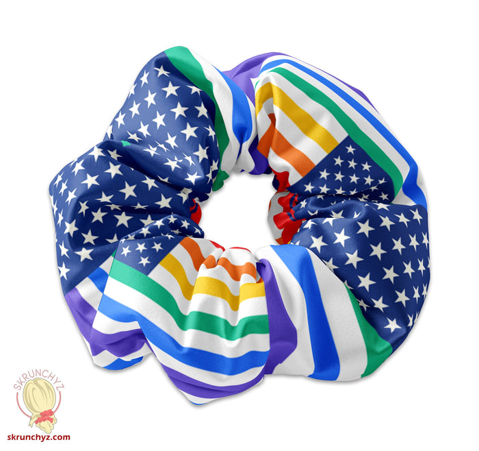 Rainbow Colors Striped Flag Text Scrunchie Hair Tie, Pride Scrunchys, Rainbow Scrunchy Hair Accessory