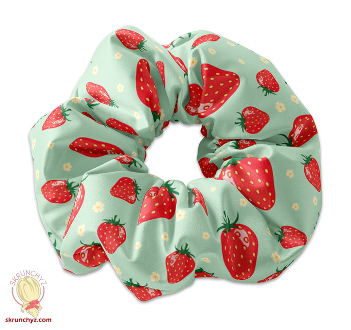 Summertime Strawberries Scrunchie Hair Tie, Trendy Hair Scrunchy