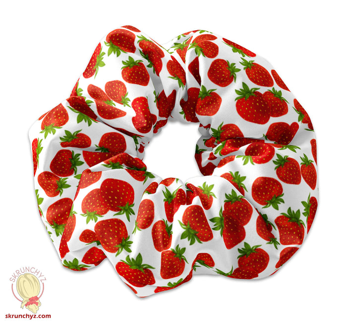Cute Strawberries on White Scrunchie Hair Tie, Cute Pineapple Fruit Scrunchys Hair Accessory, Cute Scrunchies, Great Birthday Party Favors