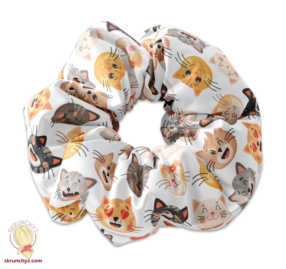 Kawaii Cat Faces Scrunchie Hair Tie, Colorful Kitty Scrunchy Accessory, Cute Scrunchies, Kawaii Cats Birthday Party Favors