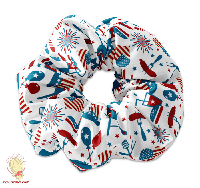 4th of July Festive Theme Scrunchie Hair Tie, Fourth of July Party Scrunchy Hair Accessory, Independence Day Scrunchies,Celebration Hair Tie